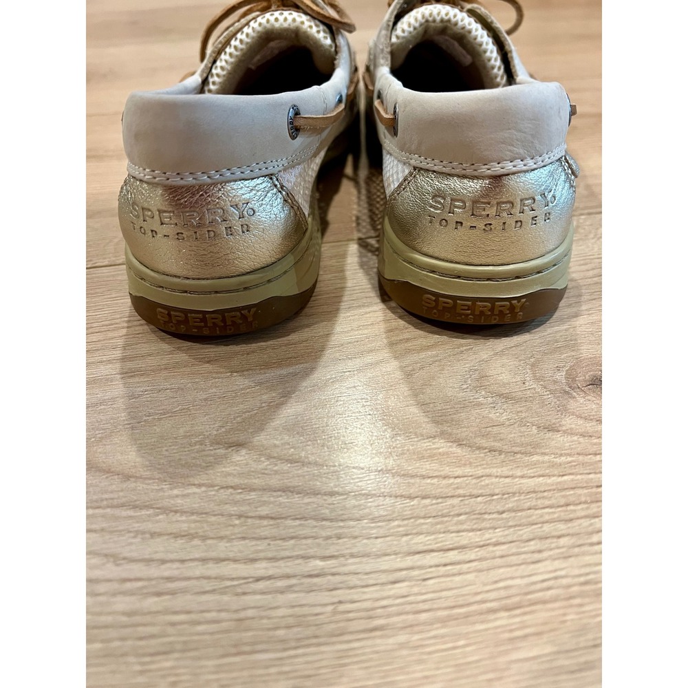 Sperry Top-Sider Angfish Boat Shoes 10 Cream Gold Leather Mesh Loafers Womens - Picture 7 of 9